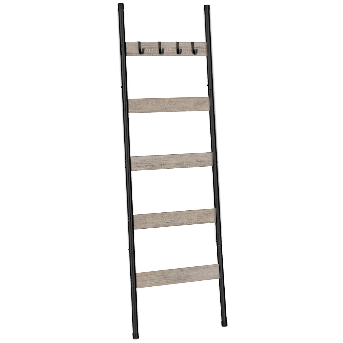 Hoobro Blanket Ladder, 5-Tier Towel Rack With Hooks, Wall-Leaning Blanket Rack, Decorative Display Ladder Shelf, Scarves, Indust