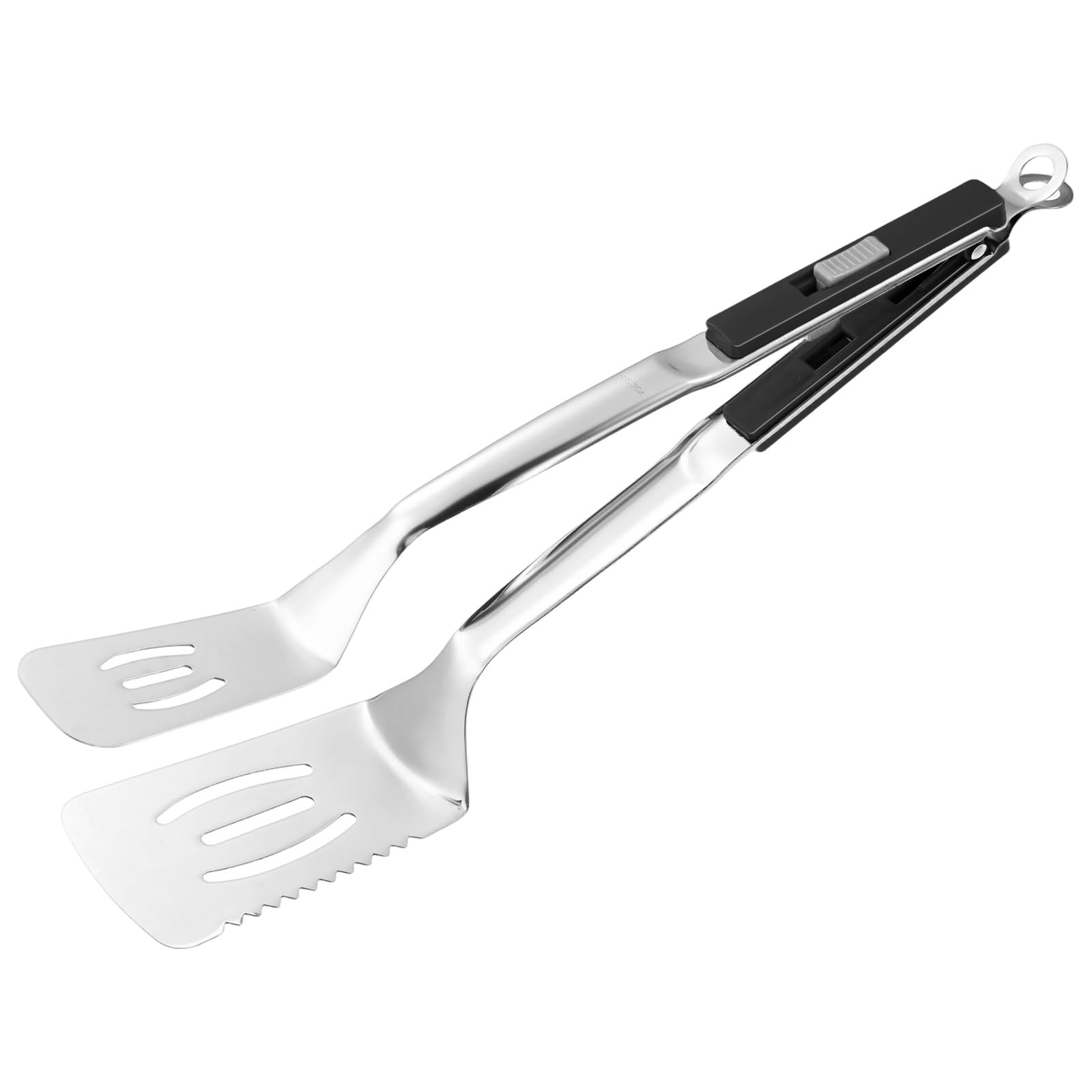 M METERXITY Spatula Tongs, 13.4 Inch 304 Stainless Steel AntiScald Extended Serrated Multifunctional Flipper Grill Clamp for Co