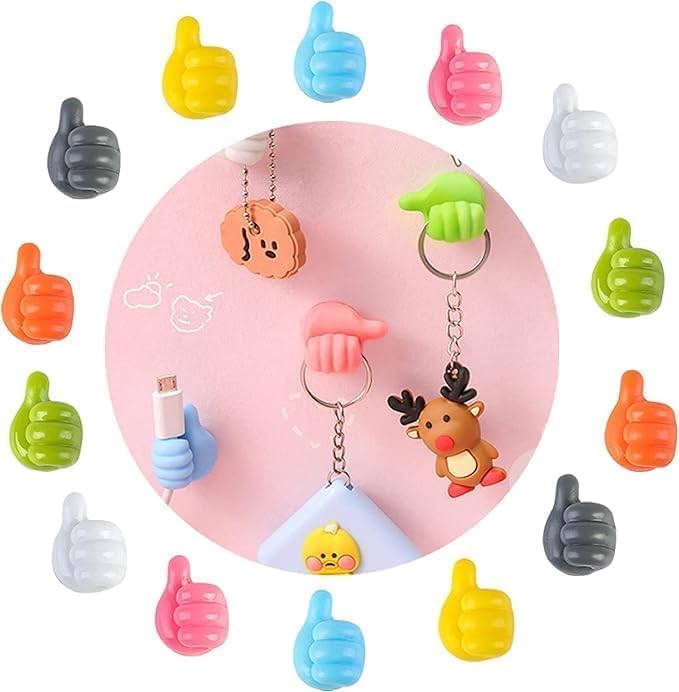 Tonity Self Adhesive Thumb Wall Hooks For Hanging, Cable Clips, No Punching Key Hook Holder Cable Organizer Clips Key Hanger, No