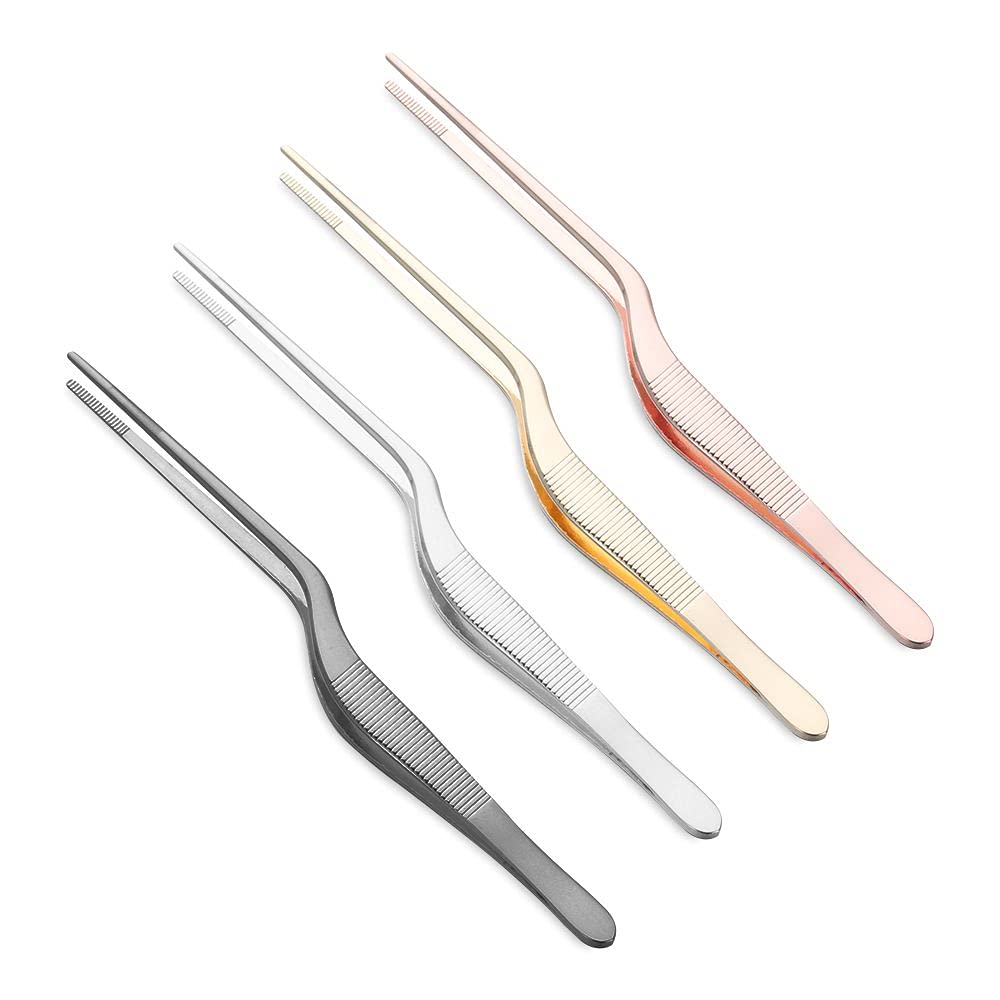 Gofidin 4 Pcs 5.5Inch Food Tweezers Bbq Clip Kitchen Tool For Cooking Serving Presentation Chef Stainless Steel