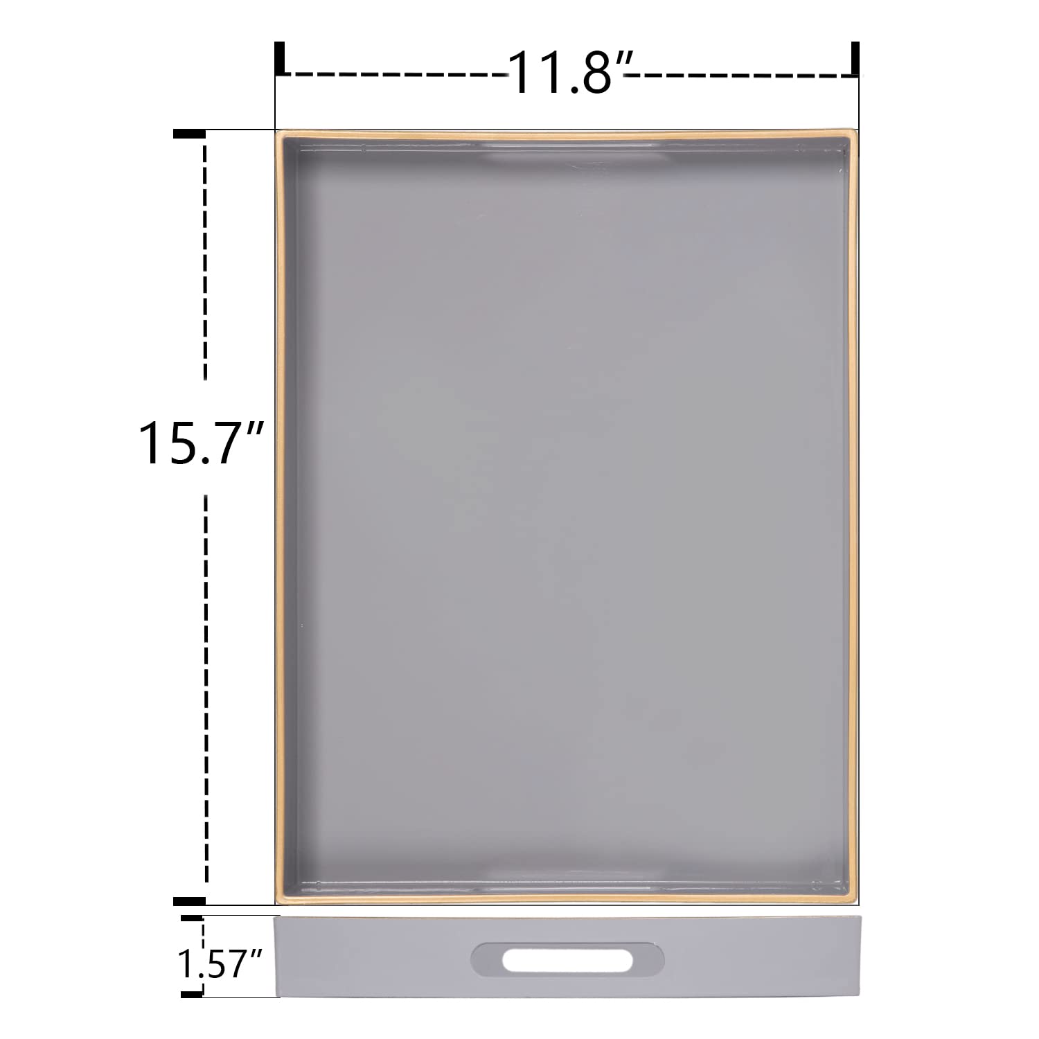 MAONAME Gray Serving Tray with Handles  Rectangular Decorative Tray  Modern Coffee Table Tray  Plastic Ottoman Tray for Bathroom  Decor  15.7