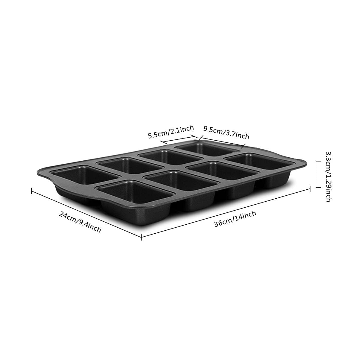 Mini Loaf Pan, 8-Cavity Non-Stick Carbon Steel Brownie Bakeware For Oven Baking
