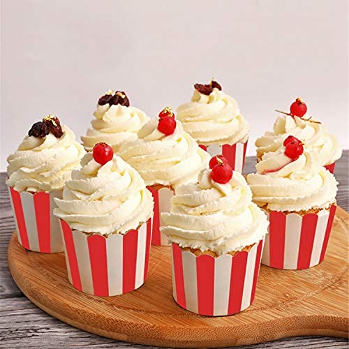50-Pack Muffin Cups Baking Paper Cup Cupcake Muffins Liners Red And White Stripes Baking Cups, Bottom Dia 2.3 Inch