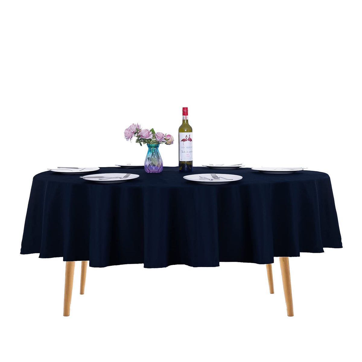 Ascoza 2Pack 90 Inch Navy Round Tablecloth In Washable Polyester Fabric For Wedding/Banquet/Restaurant/Parties