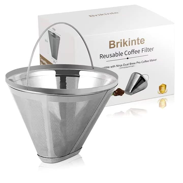Brikinte Reusable Coffee Filter for Ninja DualBrew Pro, 304 Stainless Steel, Compatible with CFP301, Stainless Steel Color