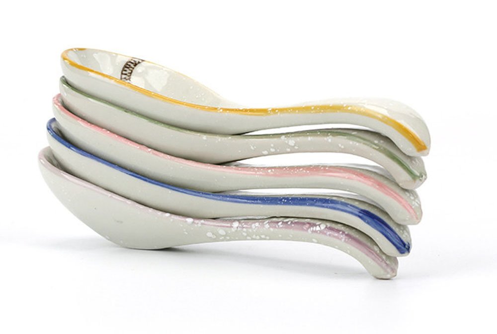 5Pcs Ceramics Japanese Fortune Cat Lucky Cat Hand Painted Soup Spoons