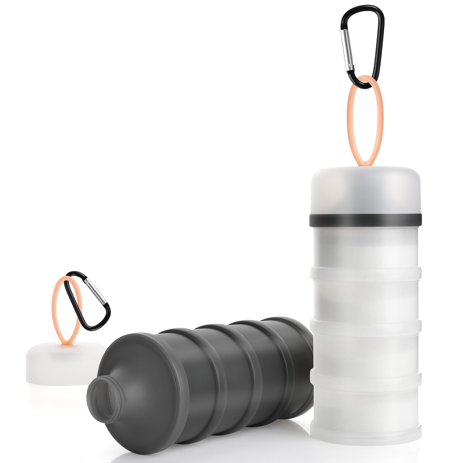 Accmor 2 Pcs Protein Powder Container to Go with Funnels Stand, 4 Compartments Stackable Protein Powder Dispenser for Workout, F