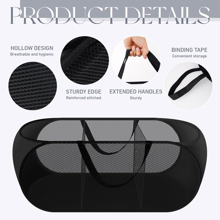 2 Pack Mesh Pop Up Laundry Hamper, 3 Compartments Collapsible Mesh Laundry Baskets, Popup Hamper For Cruise, Travel, Bathroom, K