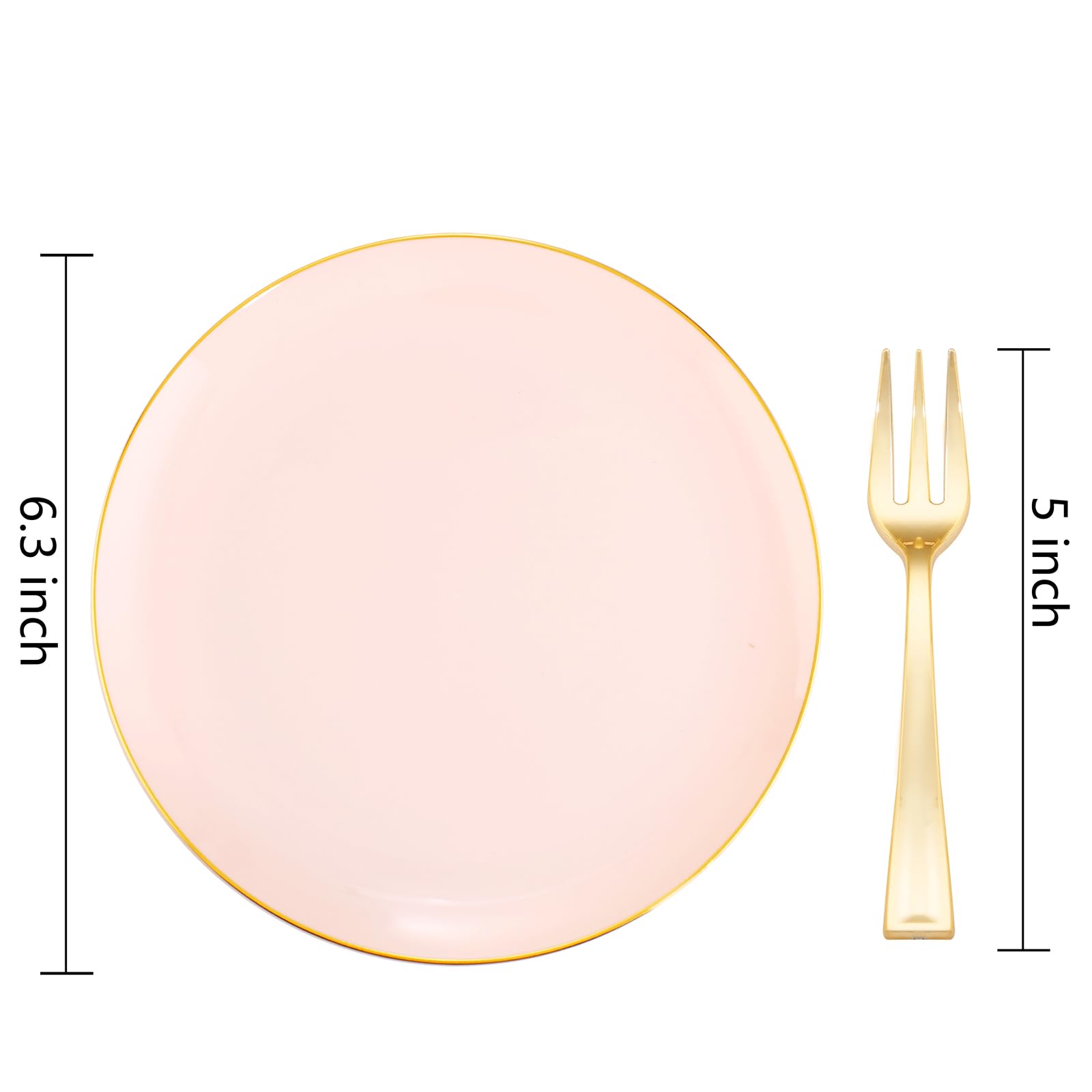 Festiva 200Pcs Pink Gold Cake Plates 6.3'' With Forks 5''- Disposable Salad Plates-Pink Dessert Plates-Appetizer Plastic Plates