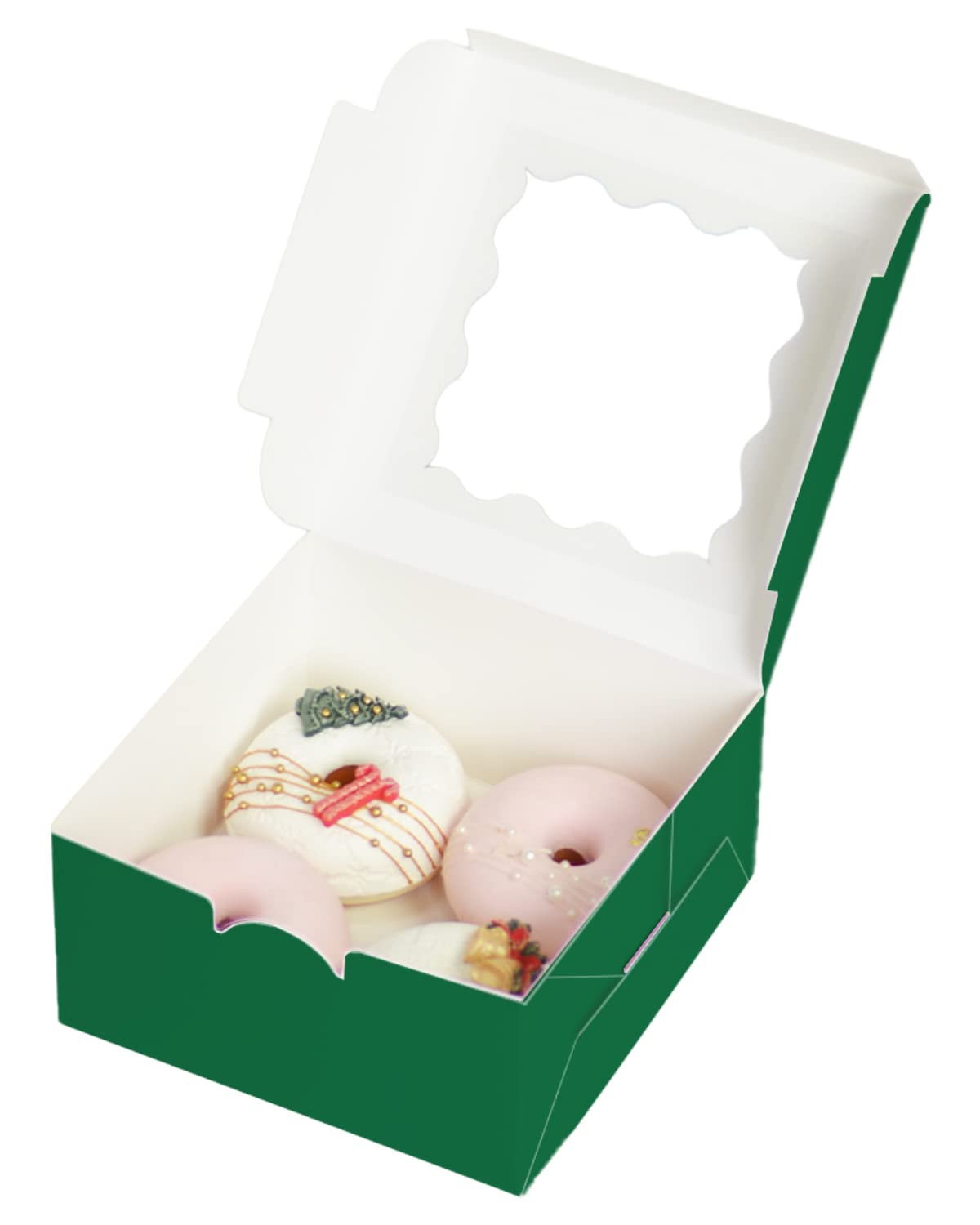 Bakepacker 60Pcs Deep Green Cookie Boxes 6X6X3 Inches Easy Assemble Macaroon Pastry Boxes Bakery Boxes With Window For Bakery