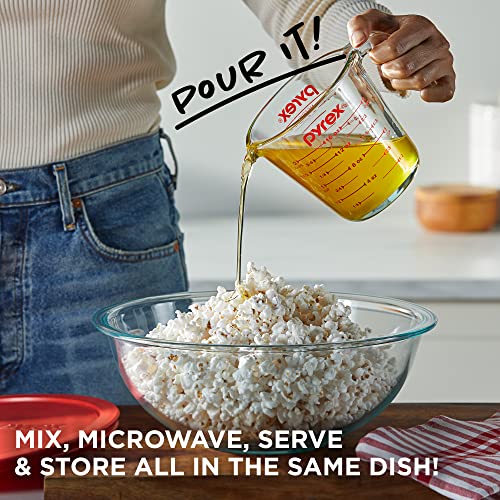 Pyrex Smart Essentials 3-Piece Glass Prep Set, 4QT Mixing Bowl & 2-Cup Measuring Cup, Dishwasher & Microwave Safe, Model 1149091