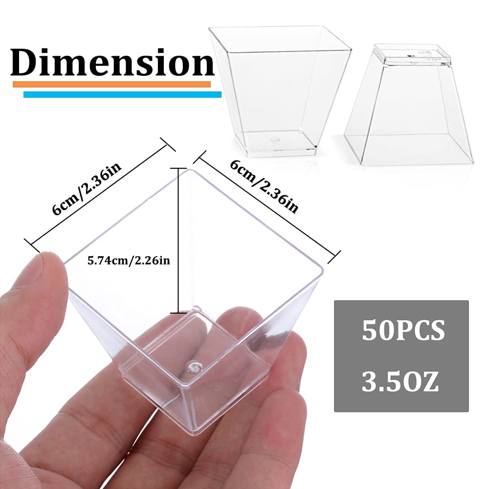 Jnnzzggu 50Pcs Square Mini Plastic Dessert Cups,3.5Oz Clear Plastic Parfait Appetizer Cup For Desserts,Appetizers,Ice Cream