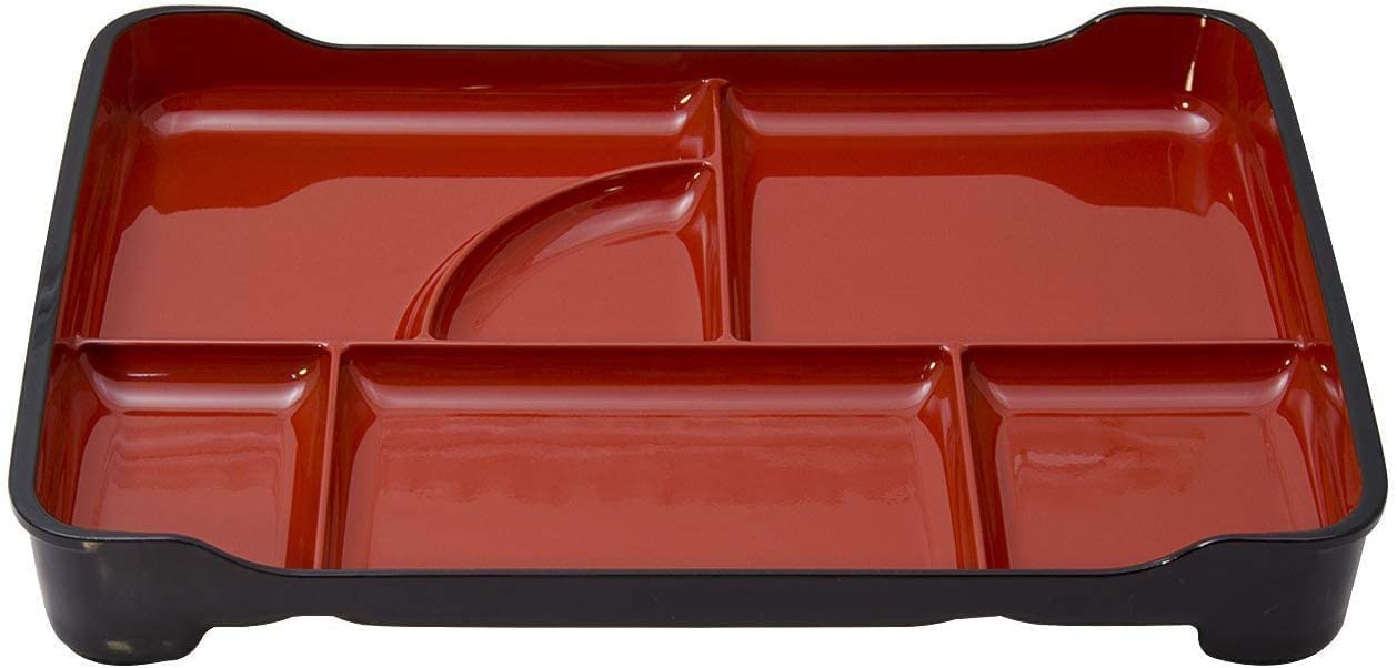 Japanbargain 1590, Japanese Lunch Bento Box Traditional Plastic Lacquered Bento Plate 6 Compartments For Restaurant Or Home, Red