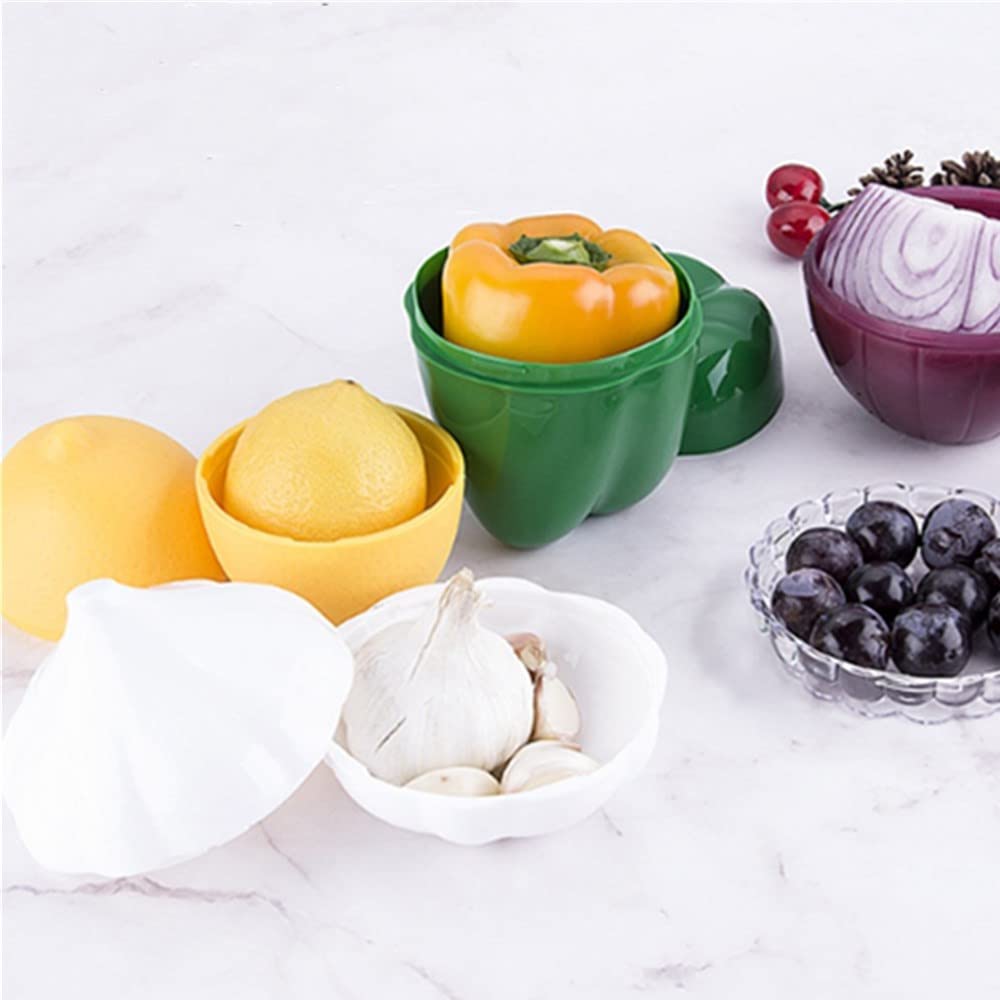Onion, Tomato, Lemon, Green Pepper 4 Pcs Fruit And Vegetable Shaped Food Saver Storage,Reusable Siliconerefrigerator Box Storage