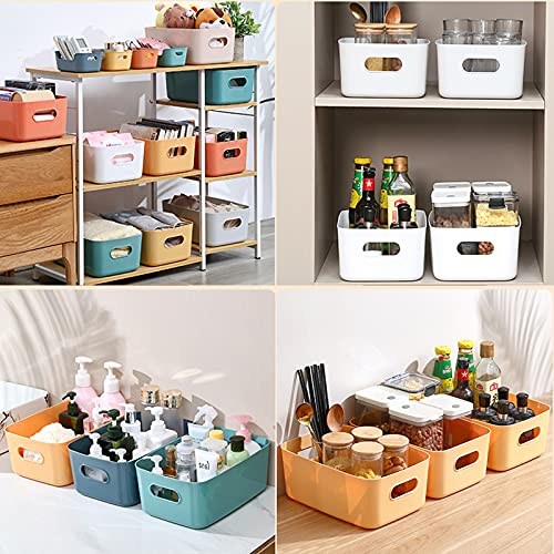 Rchleakry Small Plastic Baskets, Multiple Colour Pantry Organizer Bins Cupboard Box With Handle, Plastic Storage Baskets For Bed