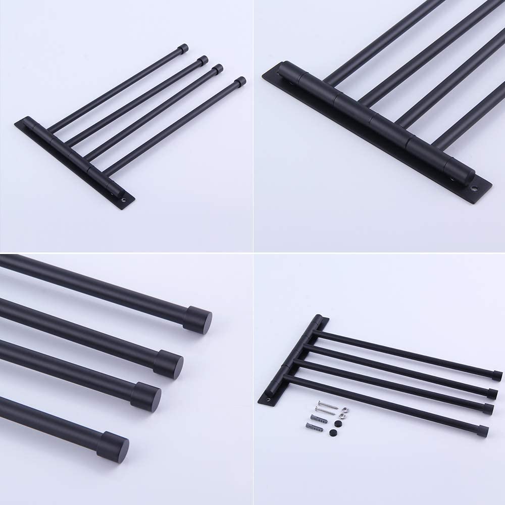 Kimzcn Swivel Hand Towel Bar Bathroom Swing Hanger Towel Rack Holder Matte Black Finish, Wall Mounted, 4-Arm