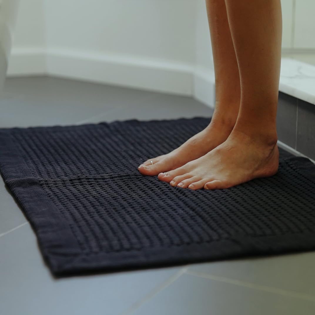 Gilden Tree Bathroom Mat Absorbent Cotton Quick Dry For Shower, Bath & Bathtub Washable Thin, Modern Style (Faded Black)