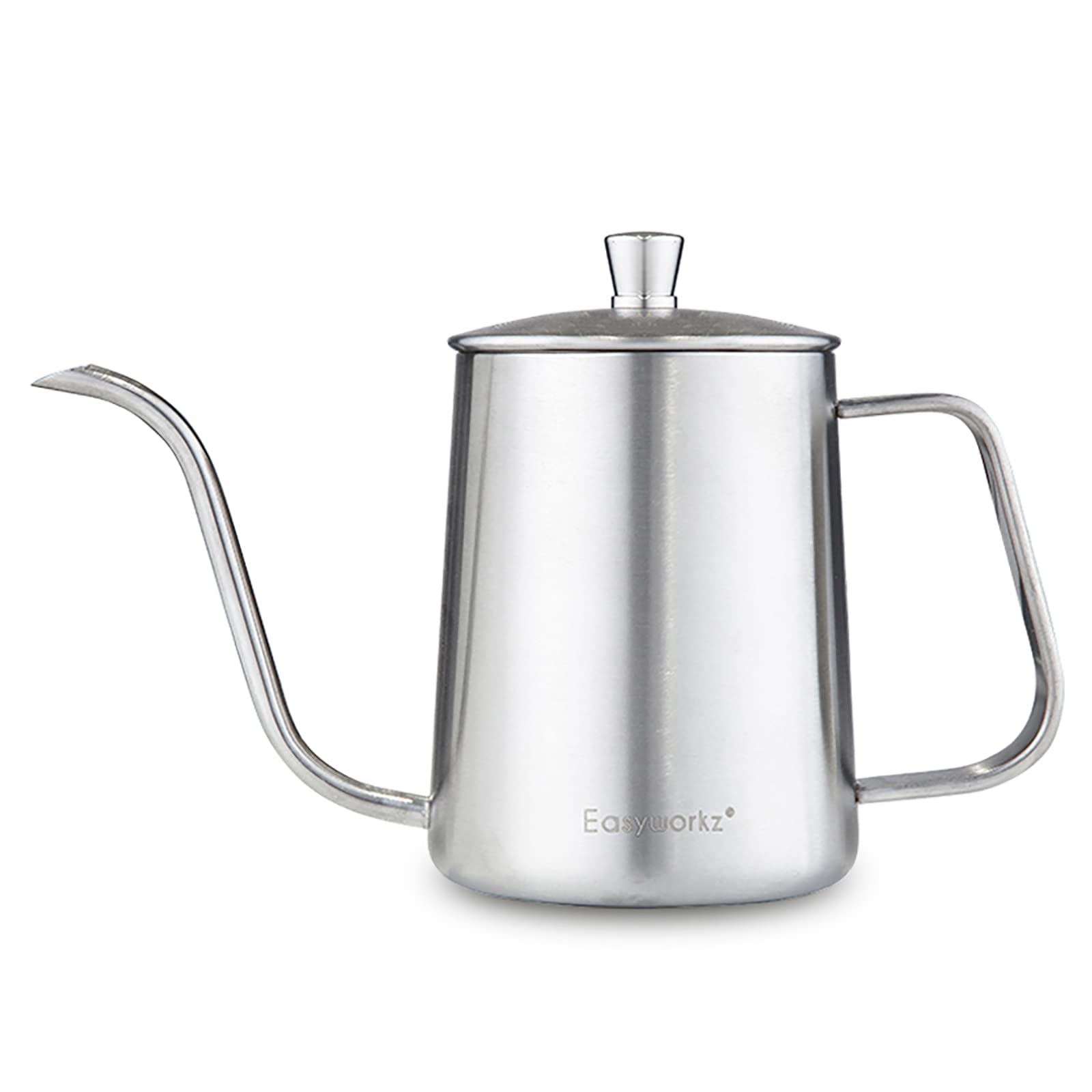 Easyworkz Gage Gooseneck Pour Over Coffee Kettle 12 Oz Stainless Steel Hand Drip Long Narrow Spout, Silver