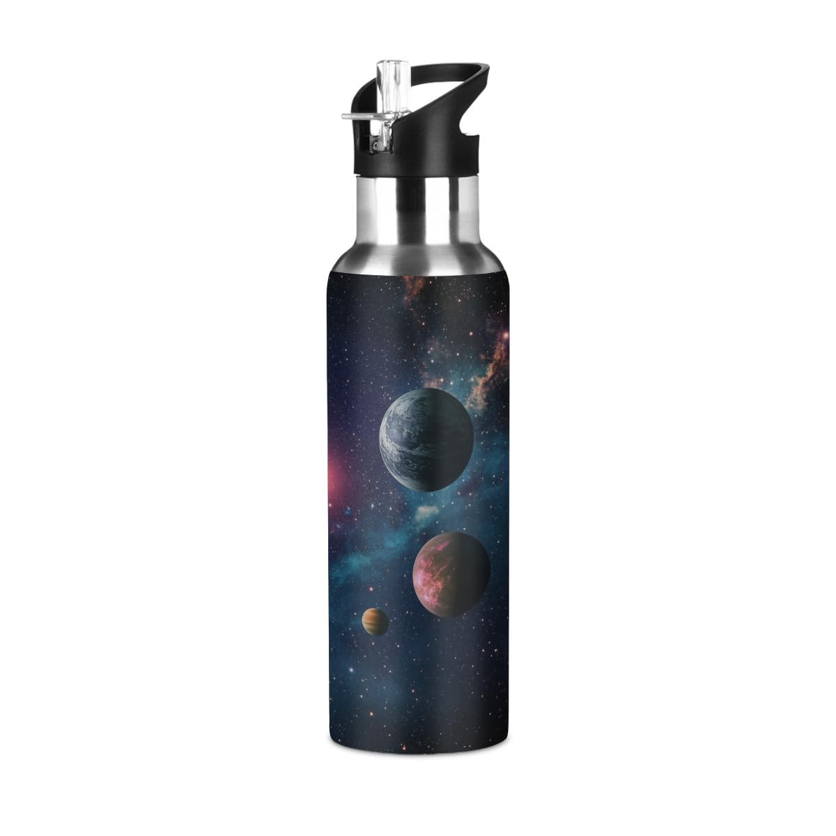 Myfsucce 20oz Insulated Water Bottle with Straw, Wide Mouth Leak Proof BPA Free, Cosmic Planets Nebula Stainless Steel Water Bot