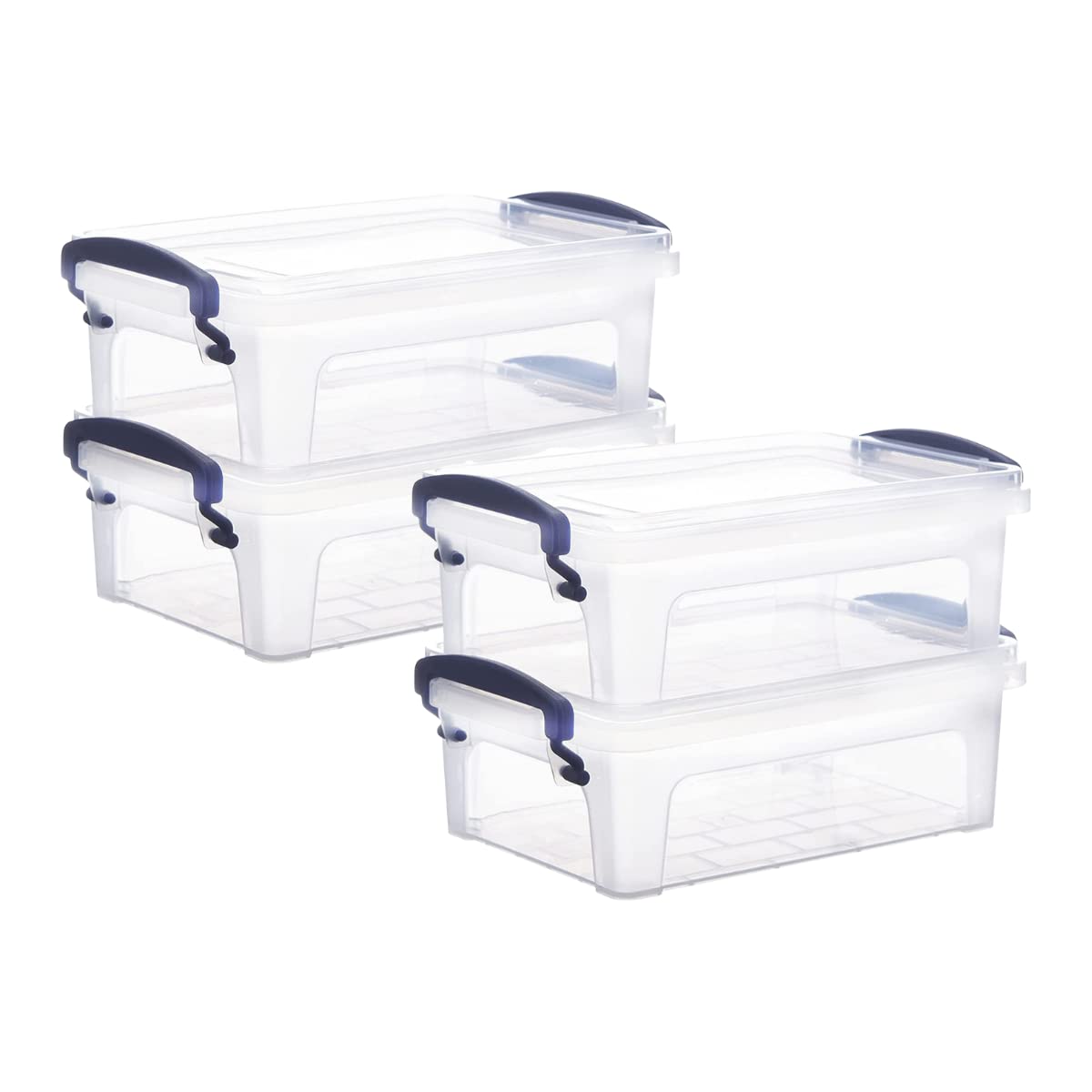 Superio Clear Storage Bins With Lids, Stackable Storage Box With Latches And Handles, Extra Small, 4 Pack 1.75 Quart