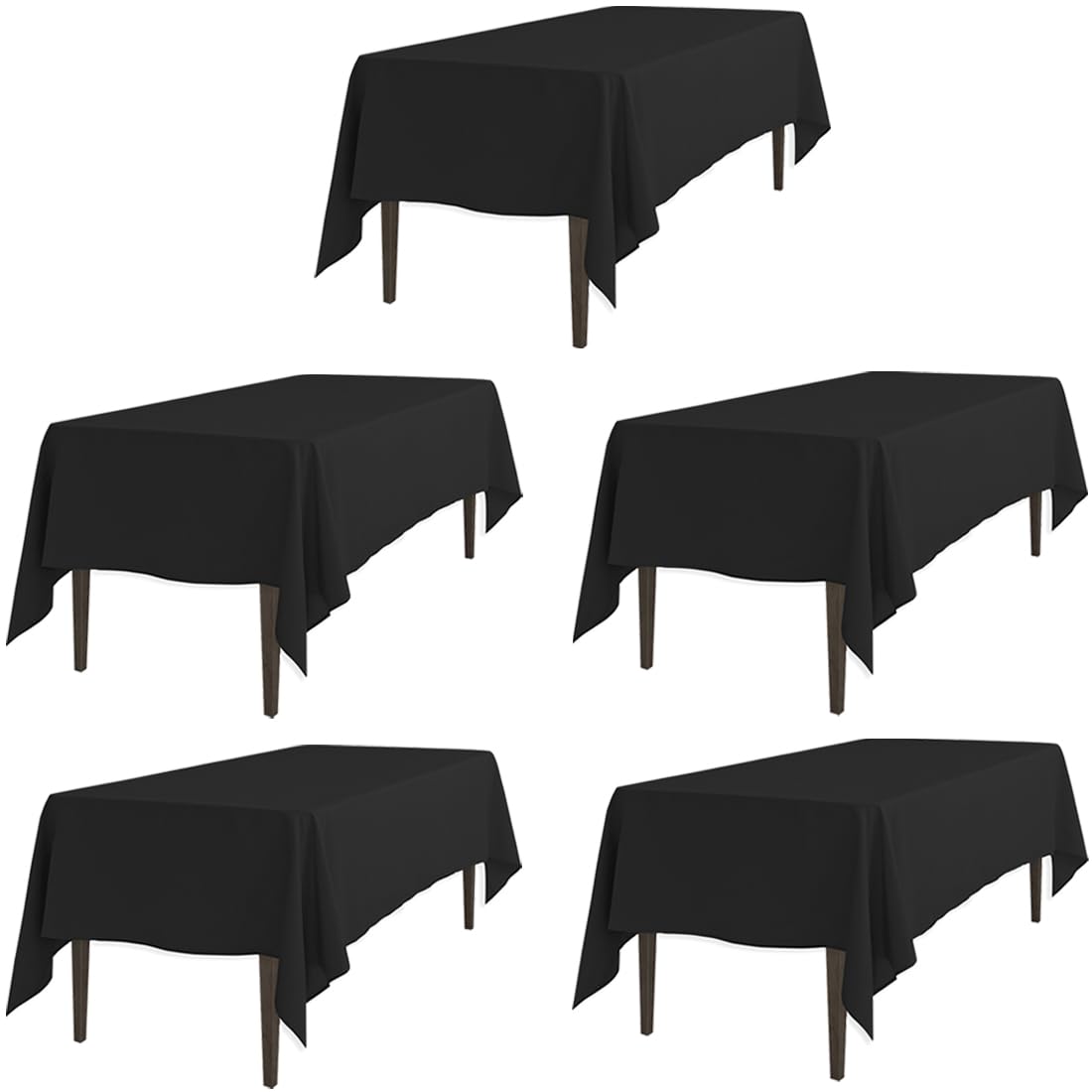 Ltc Linens 5 Pack Black Rectangular Tablecloths 70 X 120 Inches For 6 Or 8 Feet Rectangle Banquet Tables With Half-Drop - Stain