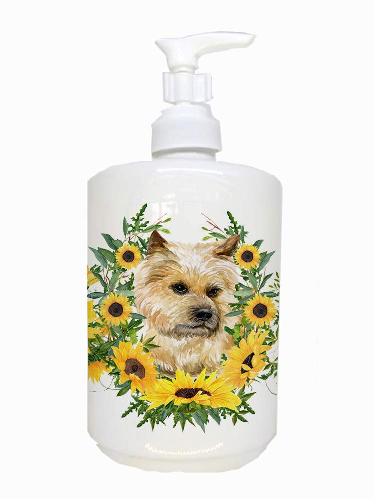 Caroline'S Treasures Ck2882Soap Cairn Terrier In Sunflowers Ceramic Soap Dispenser Hand Soap Dispenser Pump Bottles For Bathroom