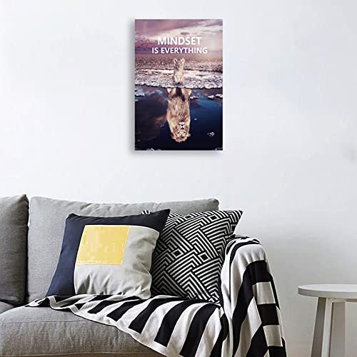 Motivational Canvas Painting Animal Poster Little Lion And Big Lion Mindset Is Everything Wall Art Printing Office Decoration Fr