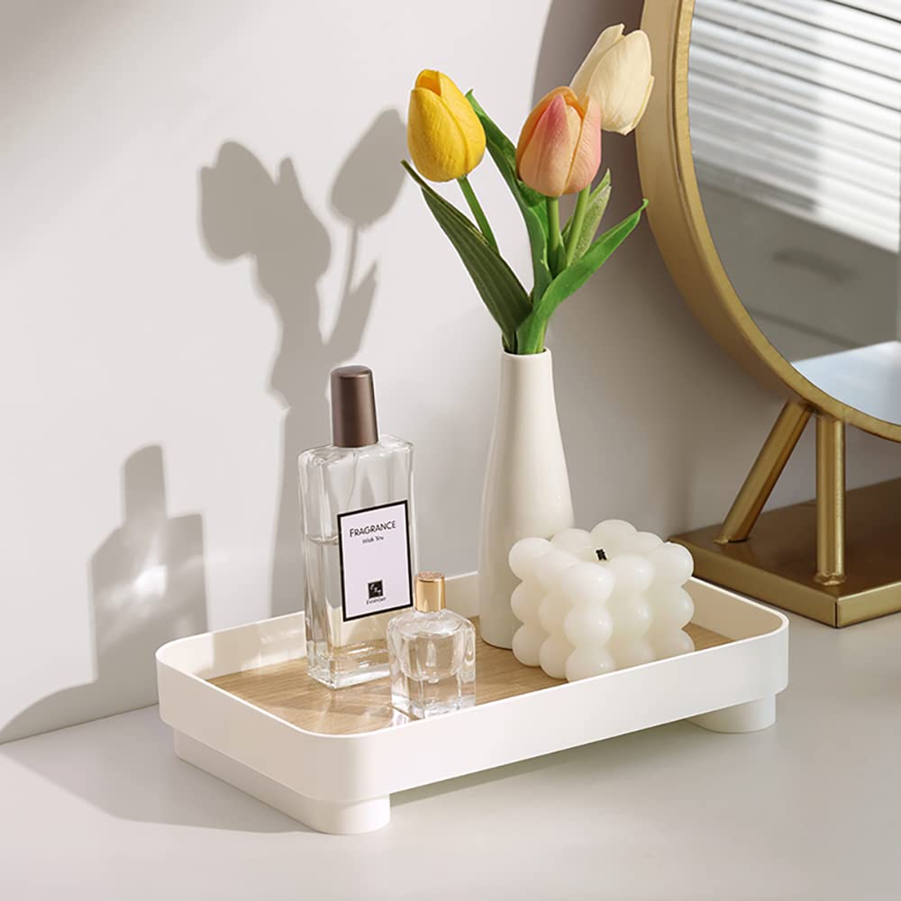 Mrpapa Bathroom Tray, 9A6 Vanity Trays, White Rectangle Decorative Catchall Organizer Storage Small Dresser Tray Counter Perfume