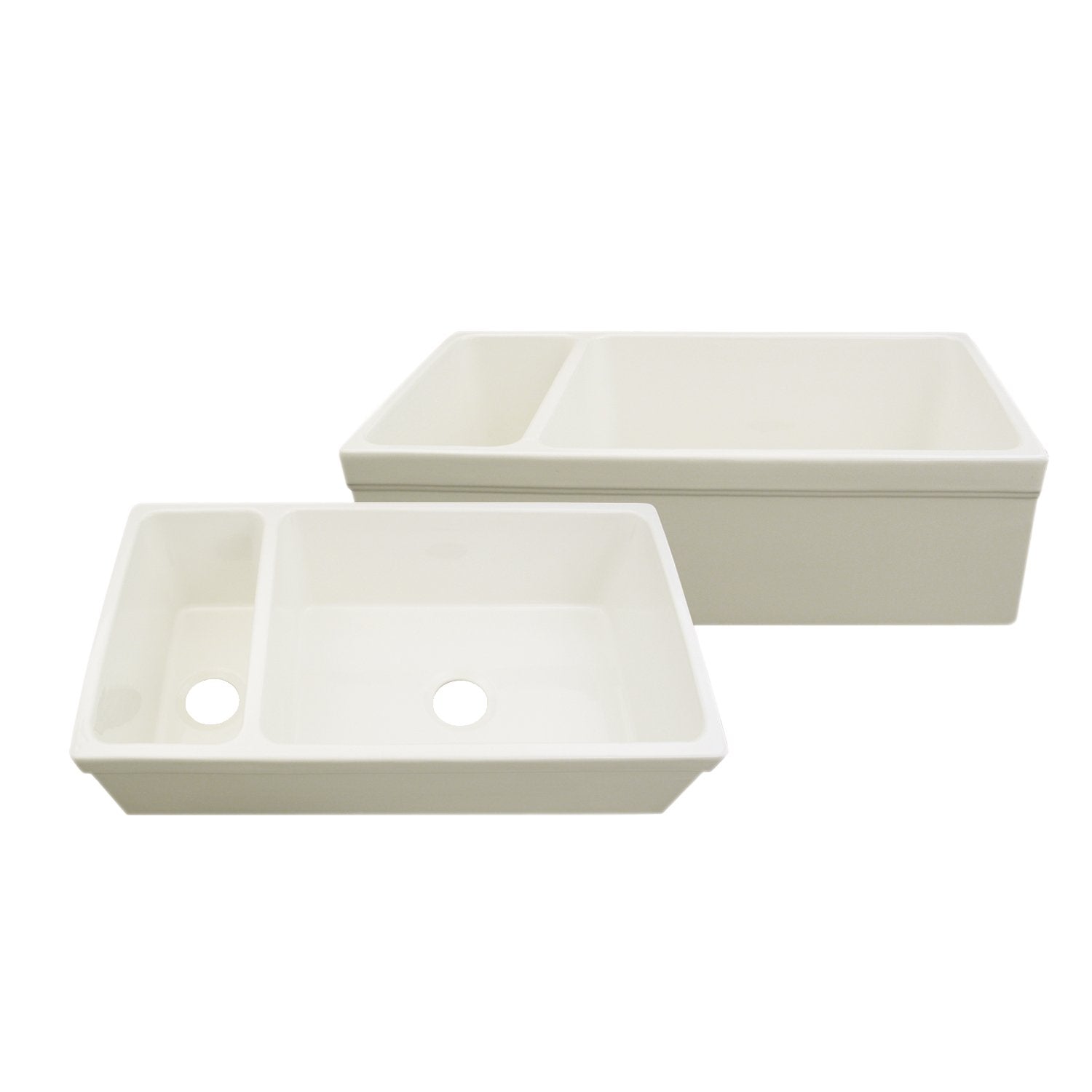 Whitehaus Collection Whqdb542-Biscuit Farmhaus Fireclay Quatro Alcove Large Reversible Sink And Small Bowl With Decorative 2  In