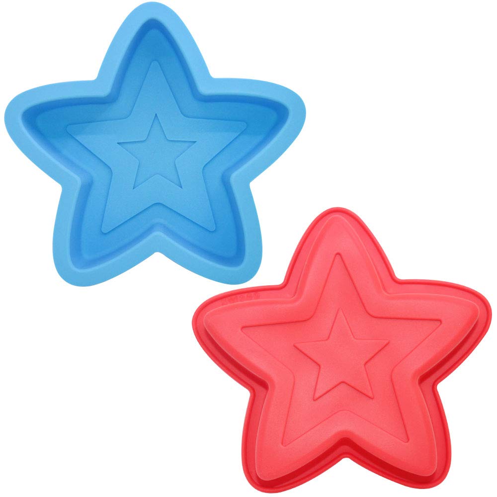 Dakuan 2 Packs Star Shaped Baking Mold, Silicone Cake Mold Baking Pan For Diy Cake Decorating Tools- Red, Blue