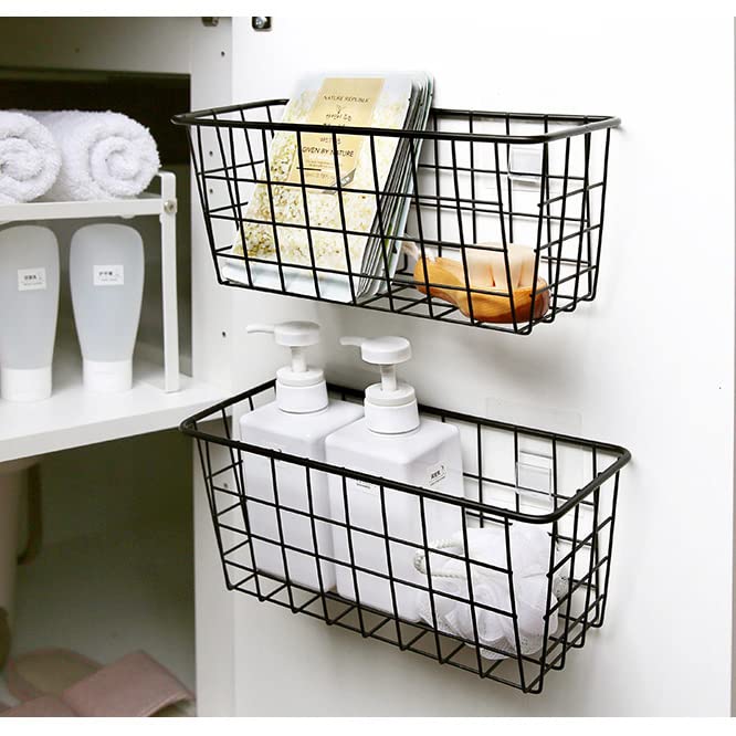 Hanging Kitchen Baskets Adhesive Sturdy Wire Storage Baskets With Kitchen Food Pantry Bathroom Shelf Storage No Drilling Wall Mo