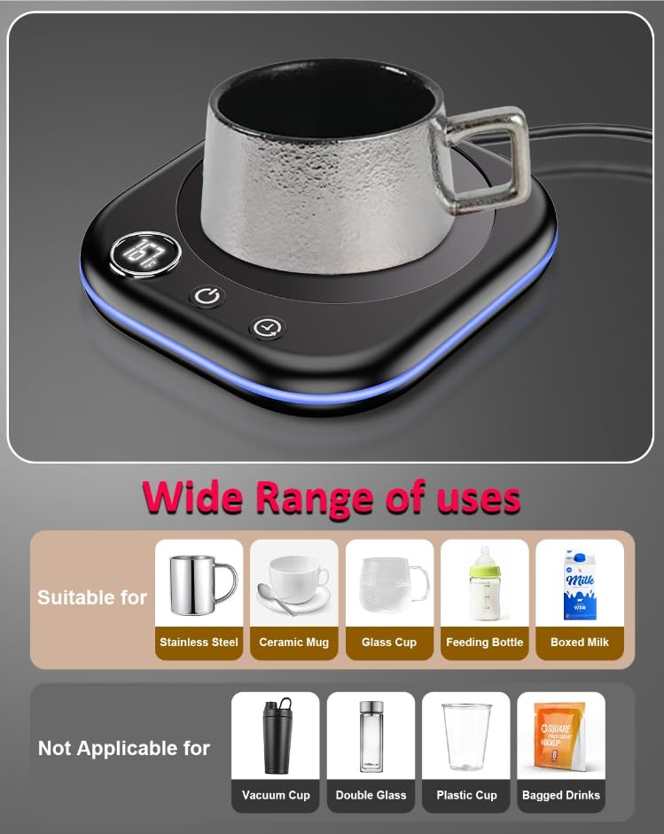 Mug Warmer,40W Coffee Mug Warmer For Desk With Temperature Display, 4H Auto Shut Off, 3 Temp Settings & 1-12H Timer, Smart Elect