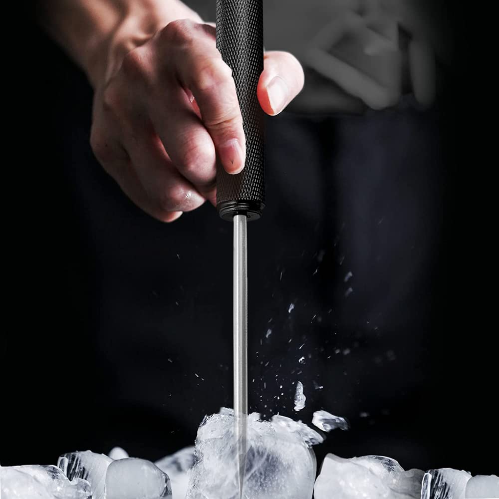 Rddconkit 9'' Ice Picks Aluminum Alloy Handle Ice Tool With Safety Cover for Kitchen  Bars  Bartender Picnics  Camping  And Restaurant (Black)