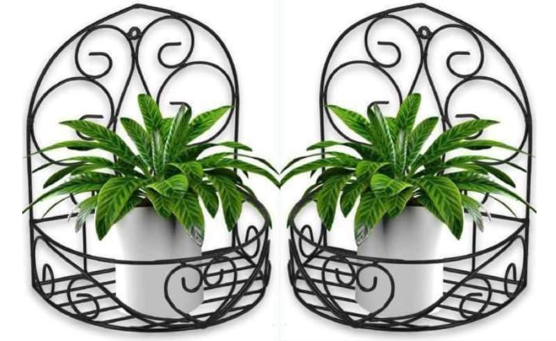 Oshigreens Metal Wall Mount Plant Holder, Indoor Outdoor Hanging Planter Shelf Bracket, Black, 2Pack, Medium
