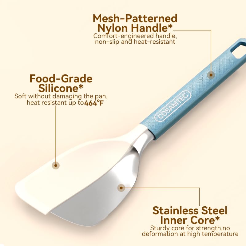 Cosamtec Silicone Small Spatula For Cooking Flexible Beveled Turner With Solid Inner Core And Heat Resistant Nylon Handle Ideal