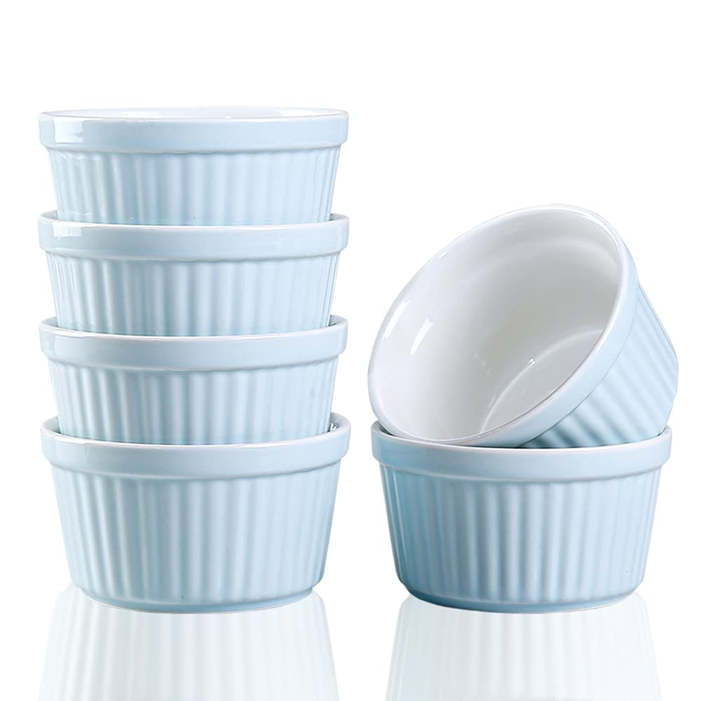 YAZYLIFE Ramekins 6oz Oven Safe, Creme Brulee Ramekin and Souffle Dishes, Porcelain Baking Bowls, Dipping Sauce Dish.Pudding Cup