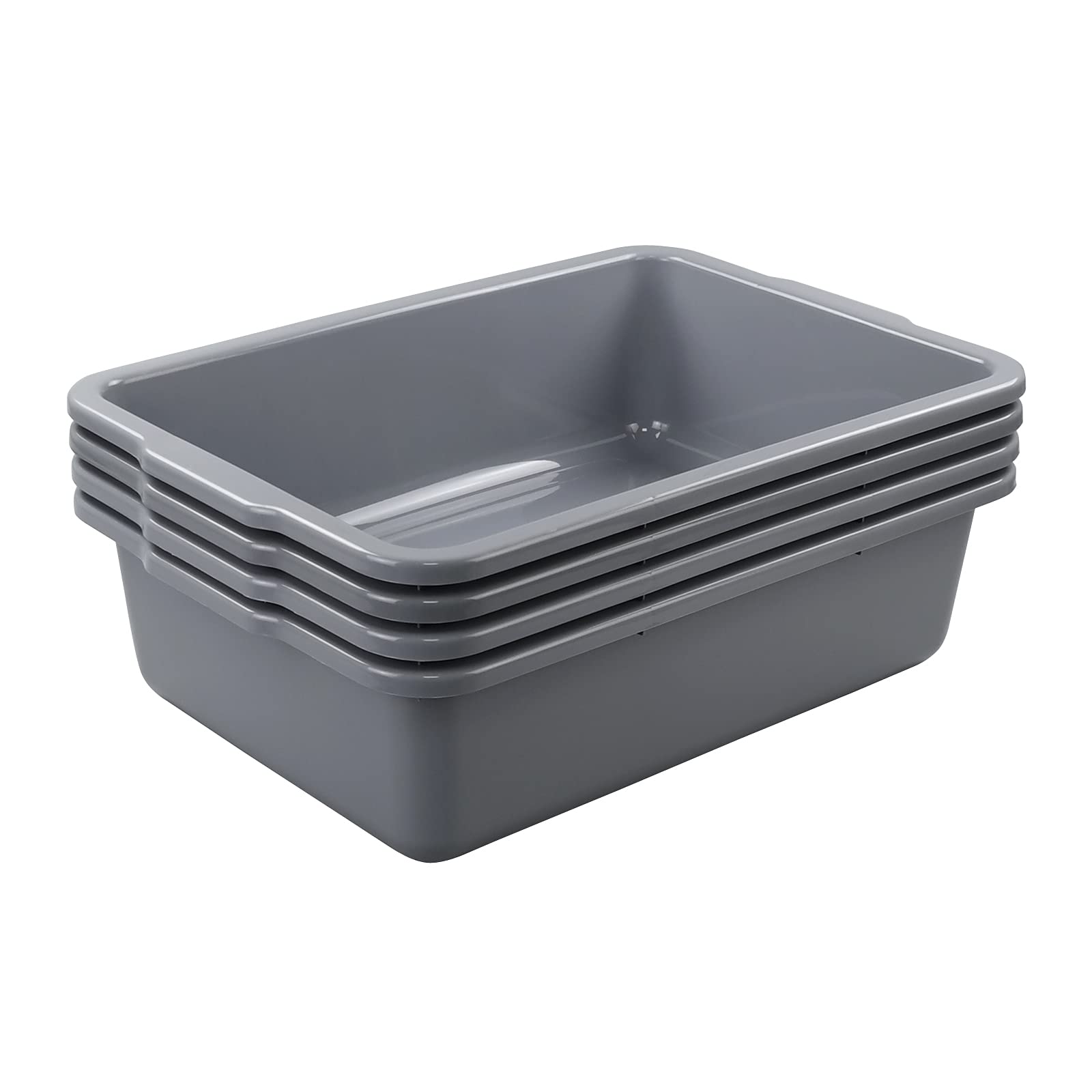 Zopnny 4 Pack Commercial Bus Tubs, Food Grade Meat Processing Tubs Lug, 7, Grey, Plastic Dish Tub/Wash Basin/Tote Box for Dishwa