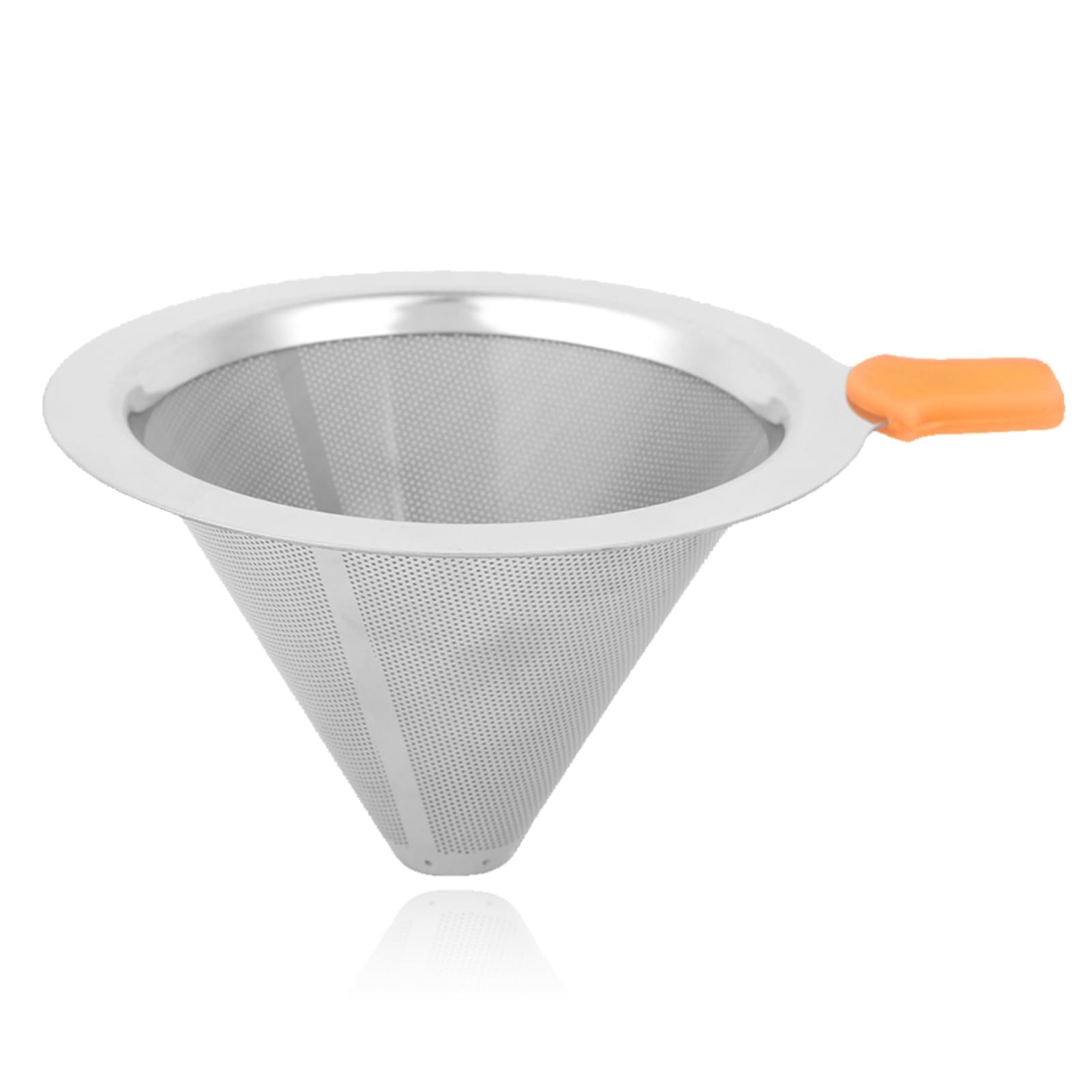 Reusable Stainless Steel Pour Over Coffee Filter, Fine Mesh Cone with Silicone Handle for V60Drip Makers, Dishwasher Safe, Prese