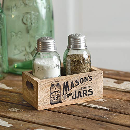 Masons Jars Wooden Salt & Pepper Caddy - Box Of 2