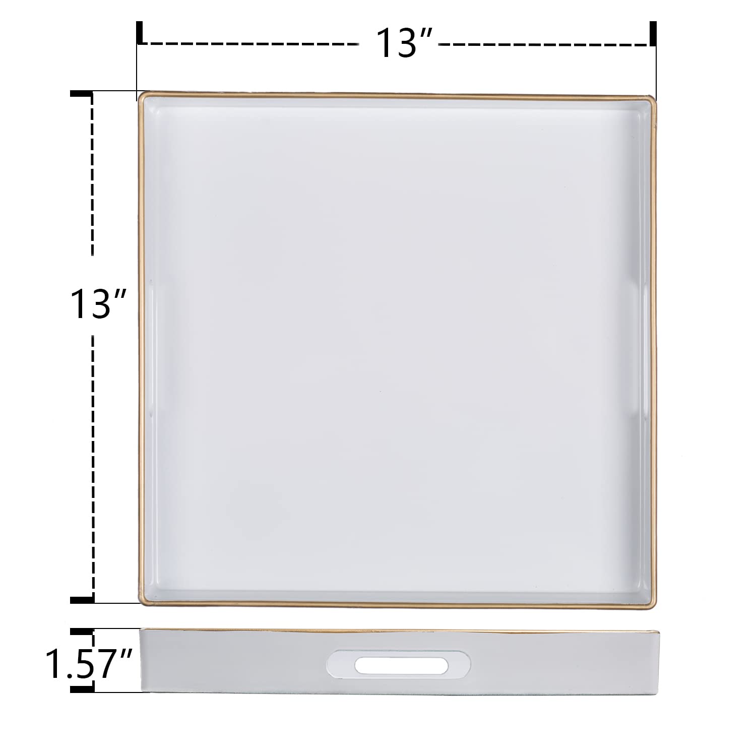 MAONAME Decorative Tray  White Serving Tray with Handles  Coffee Table Tray  Square Plastic Tray for Ottoman  Bathroom  Kitchen  13''x13''x1.57''