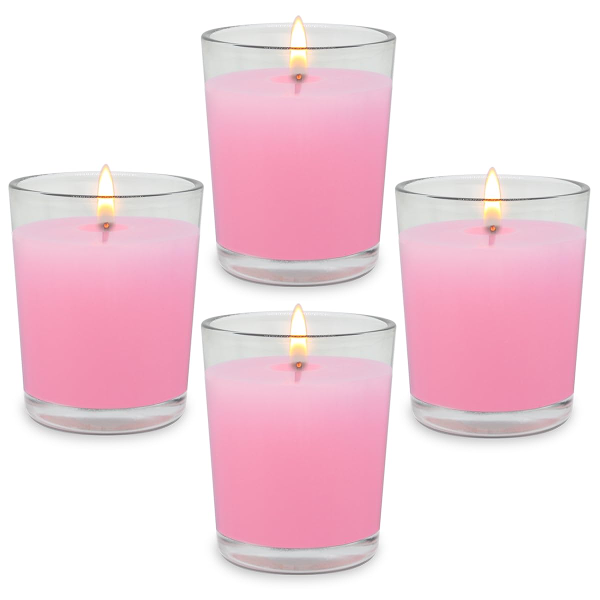 4 Packs Unscented Pink Votive Candles in Glass, 2 Inch Natural Soy Wax Scentless Candles for Valentines Day Wedding Party Home 