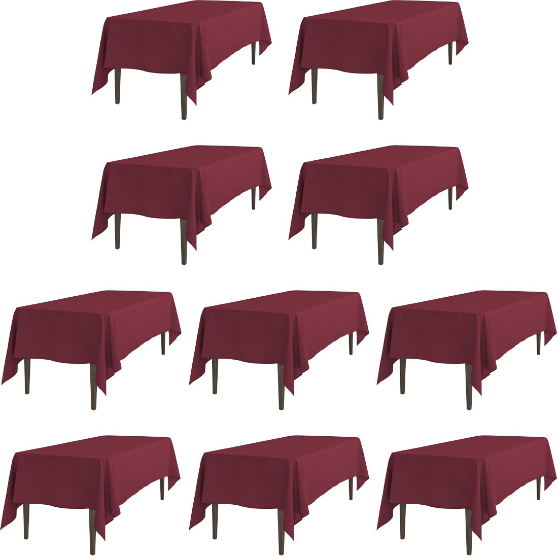 Ltc Linens 10 Pack Rectangular Tablecloths Burgundy 70 X 120 Inch For 6 Or 8 Ft Rectangle Banquet Tables With Half-Drop-Stain An