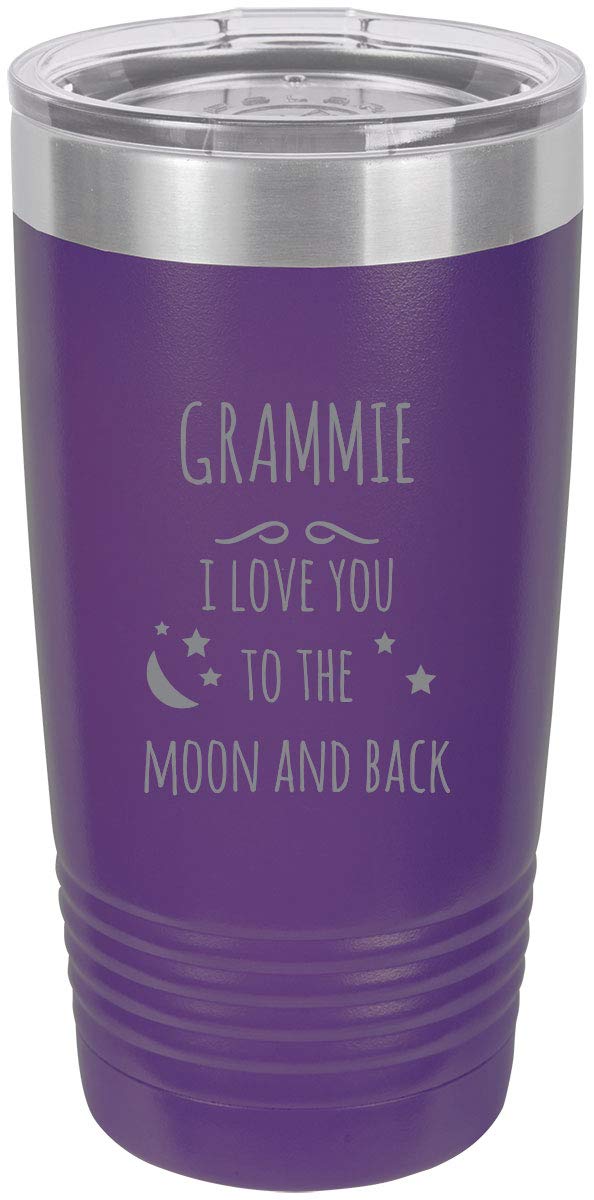 Grammie - I Love You To The Moon And Back Stainless Steel Engraved Insulated Tumbler 20 Oz Travel Coffee Mug (Purple)