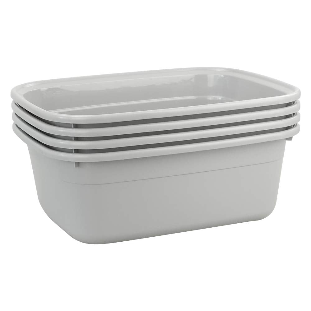 Fiazony 14-Quart Gray Plastic Wash Tub/Dish Pan Basin, Set Of 4