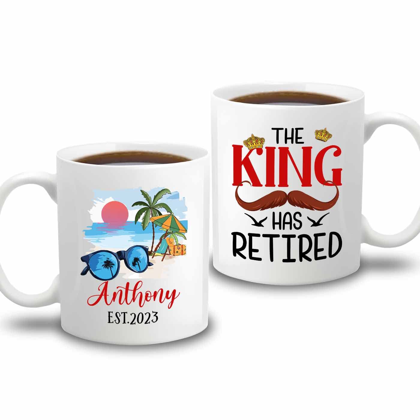 Personalized Name Retirement Coffee Mugs Gifts For Grandpa Grandma, The King Has Retired Tea Cup, Custom The King Has Retired Wh