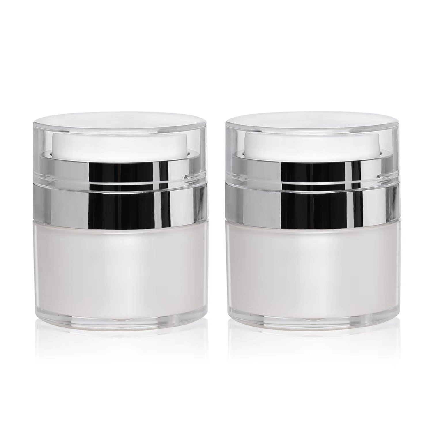 2 Pack 0.5 Oz Airless Pump Jars,Vacuum Cosmetic Travel Containers For Lotions And Creams, Refillable Airless Travel Jars Empty A