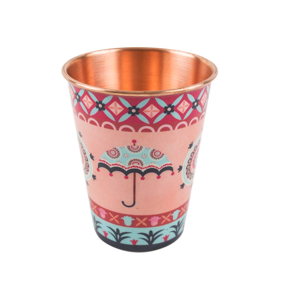 Chumbak Boho Cycle Copper Tumbler - Large, Dining Essential, Tableware, Modern And Trendy, Copper Health Benefits, Natural, Reus