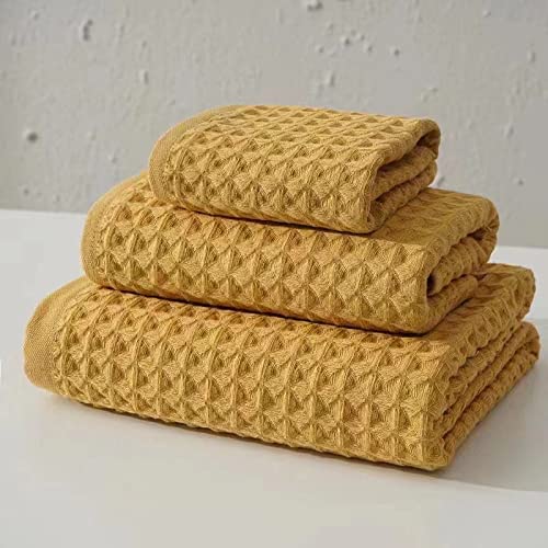 Yiluomo Yellow Summer Bath Towels 3 Pieces Soft 100% Cotton Family Towels, Highly Absorbent Quick-Drying Lightweight Spa Towels