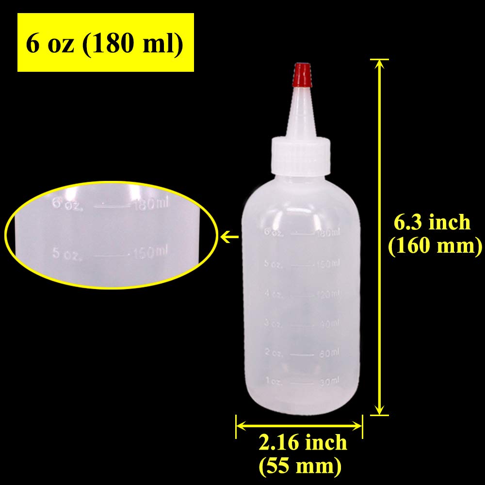 Belinlen 20 Pack 6-Ounce Plastic Squeeze Bottles With 20Pcs Red Tip Caps And Measurement - Good For Crafts, Art, Glue, Multi Pur