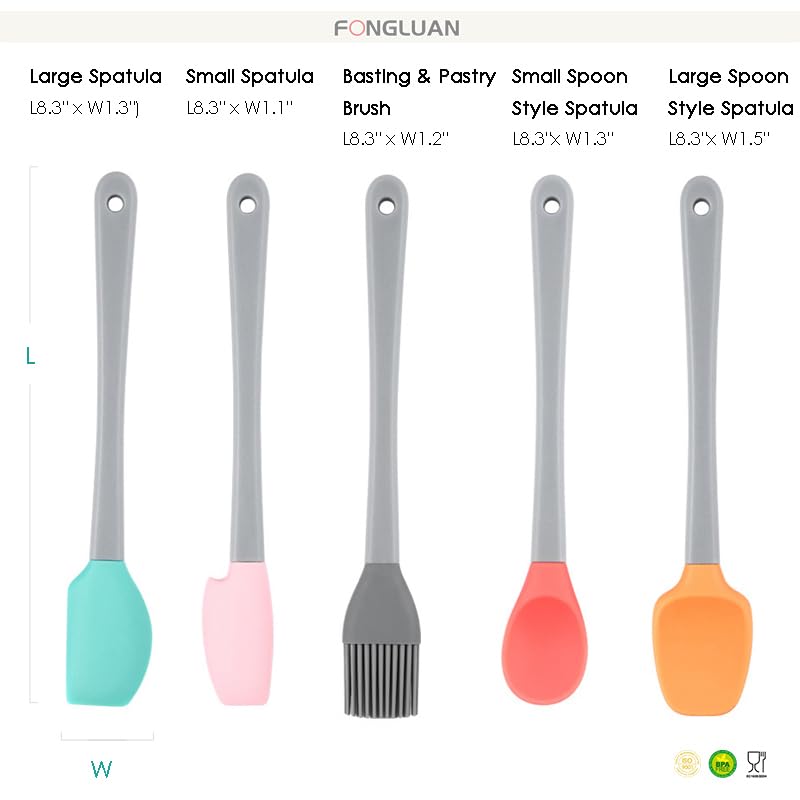 Fongluan Mini Silicone Spatula Set Of 5 - Heat Resistant & Nonstick Rubber Spatulas - Dishwasher Safe Kitchen Utensils For Cooki